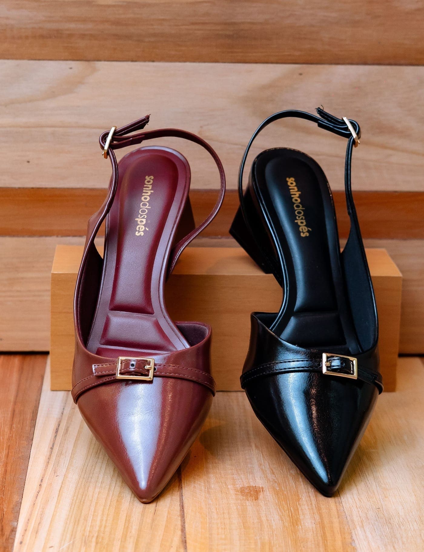 Pointed-Toe Slingback Kitten Heels