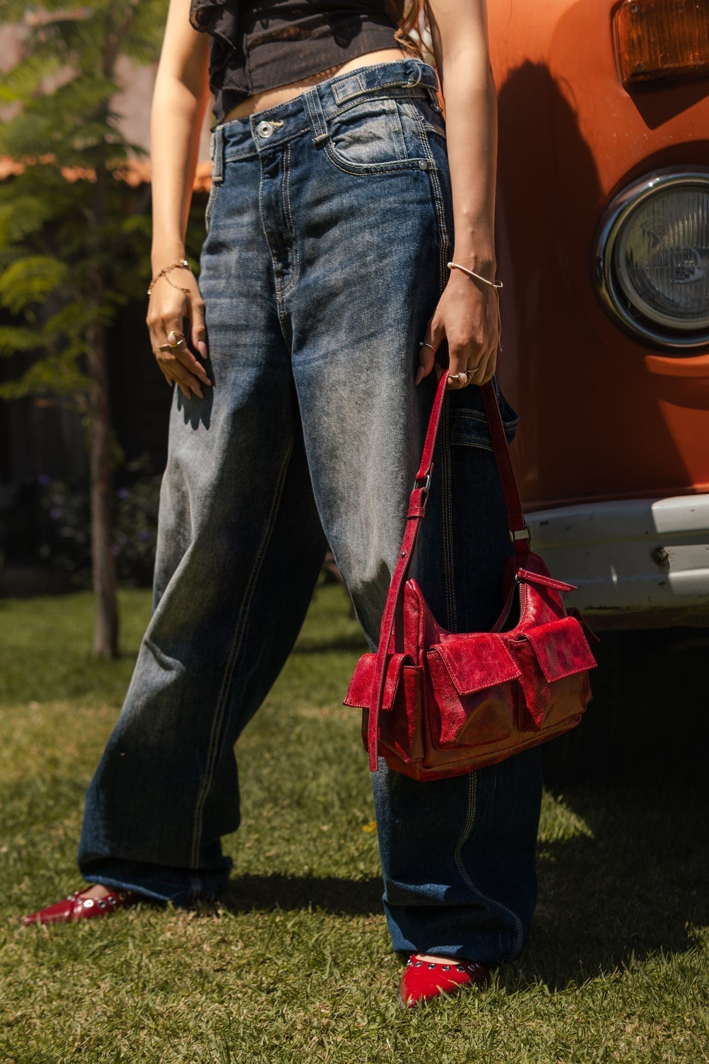 Red Faux-Leather Shoulder Bag