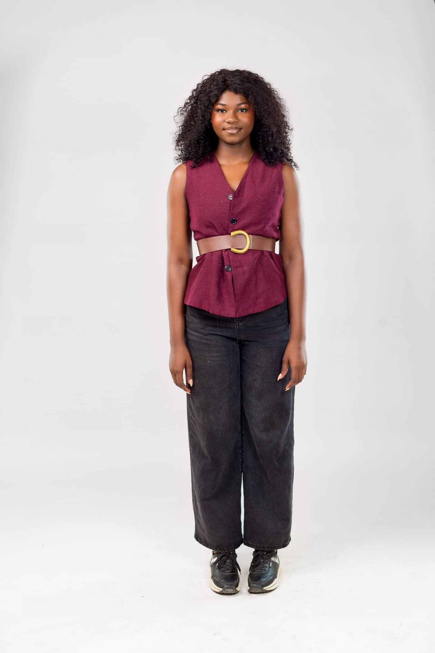 Sleeveless Textured Button-Down Top