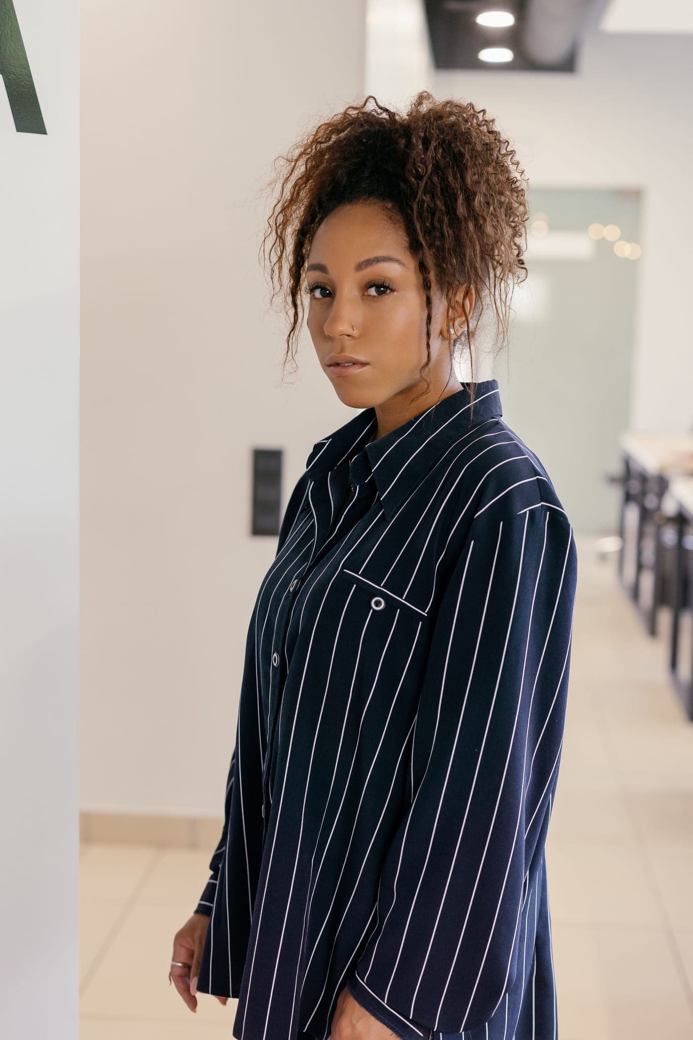 Striped Cinched-Waist Shirt